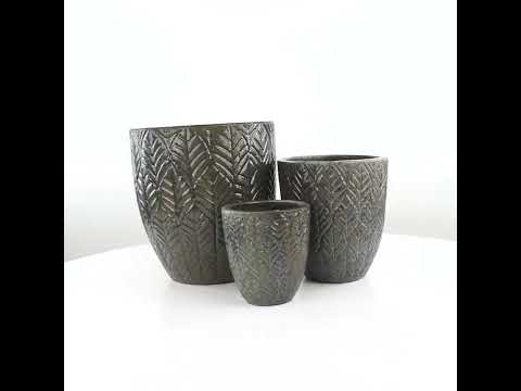 Leaf Engraved Ceramic Pot
