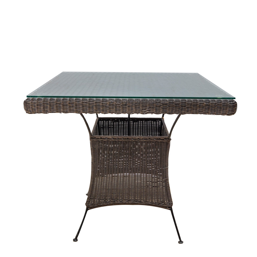 Square wicker table with glass