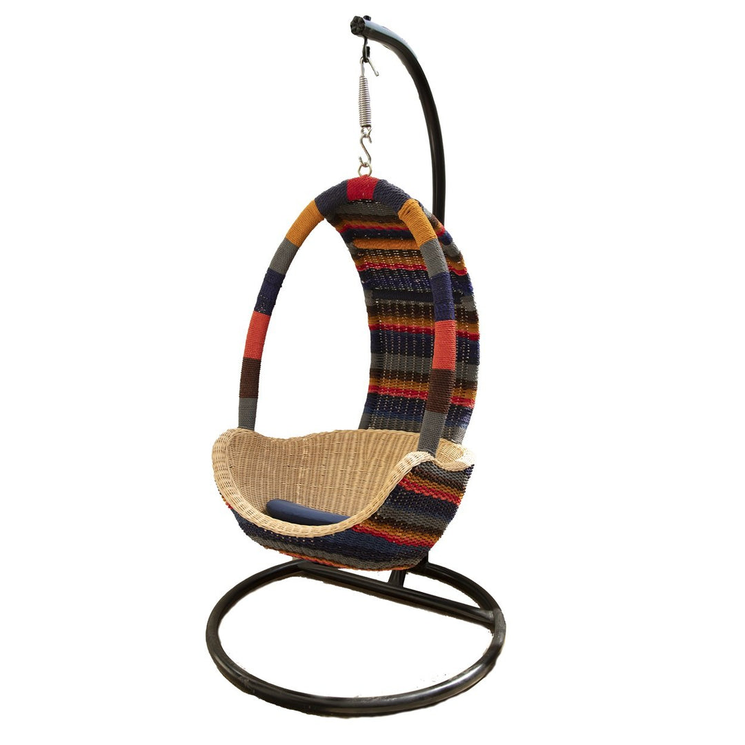 Swing Cane Chair With Rope- Orange and Blue