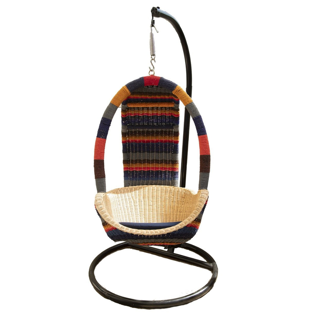 Swing Cane Chair With Rope- Orange and Blue