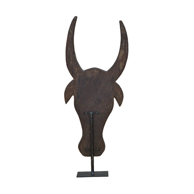 Etched Wooden Bull Horn on Stand - Large