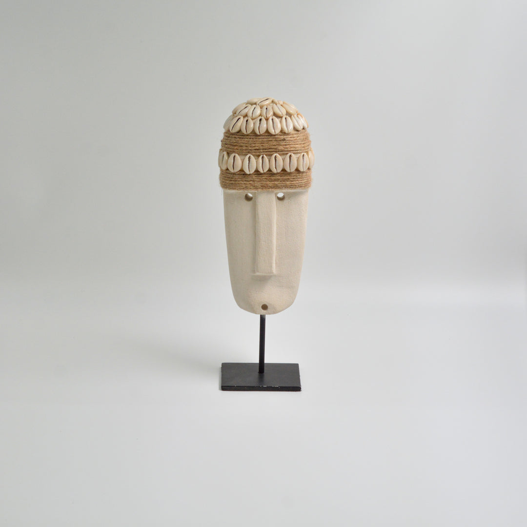 Wood Shell Long Face Mask on Stand Big