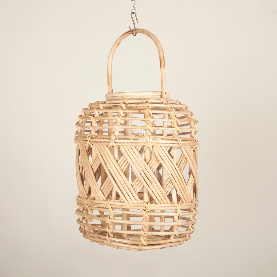 Wicker and glass lantern (large)