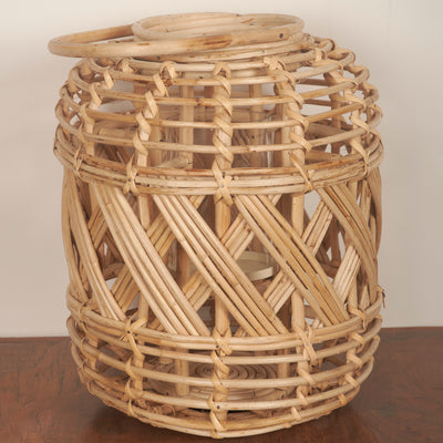 Wicker and glass lantern (large)