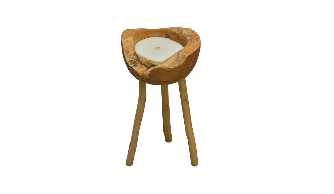 Candle in Wooden Bowl With Stand - Large