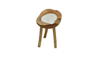 Candle in Wooden Bowl With Stand - Small