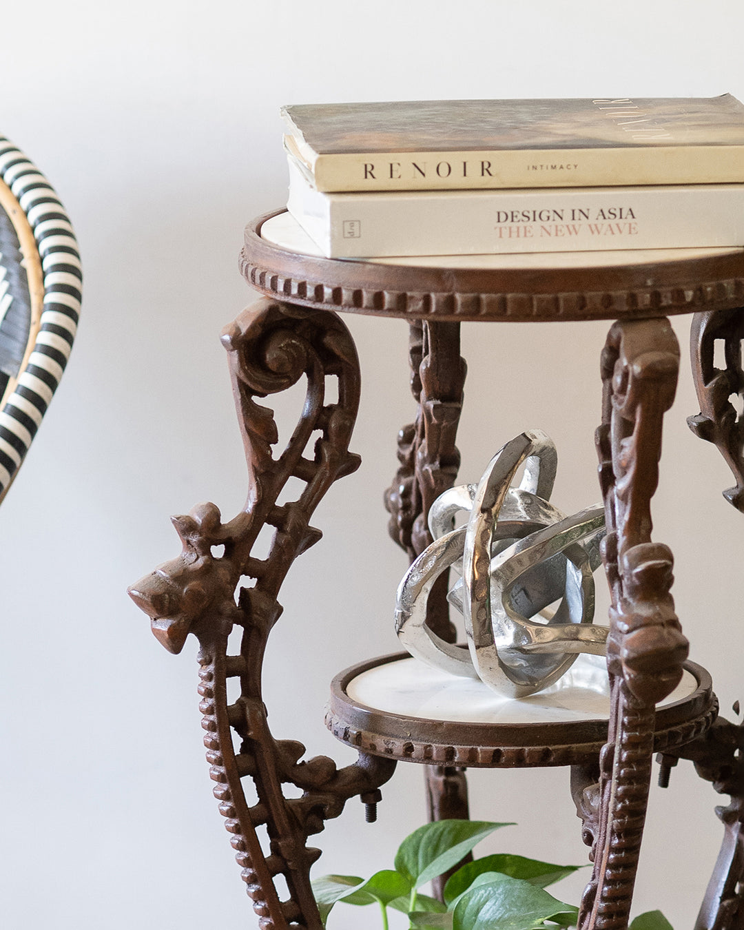 Cast Iron and Marble Pot Stand