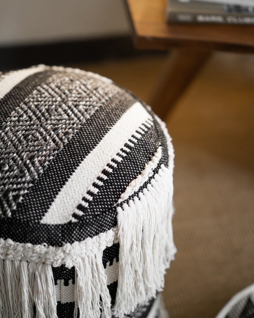 Cotton Pouffe with Fringes