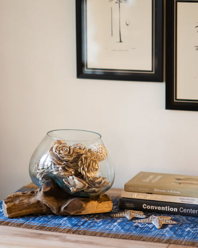 Round Glass Planter Bowl on Drift Wood