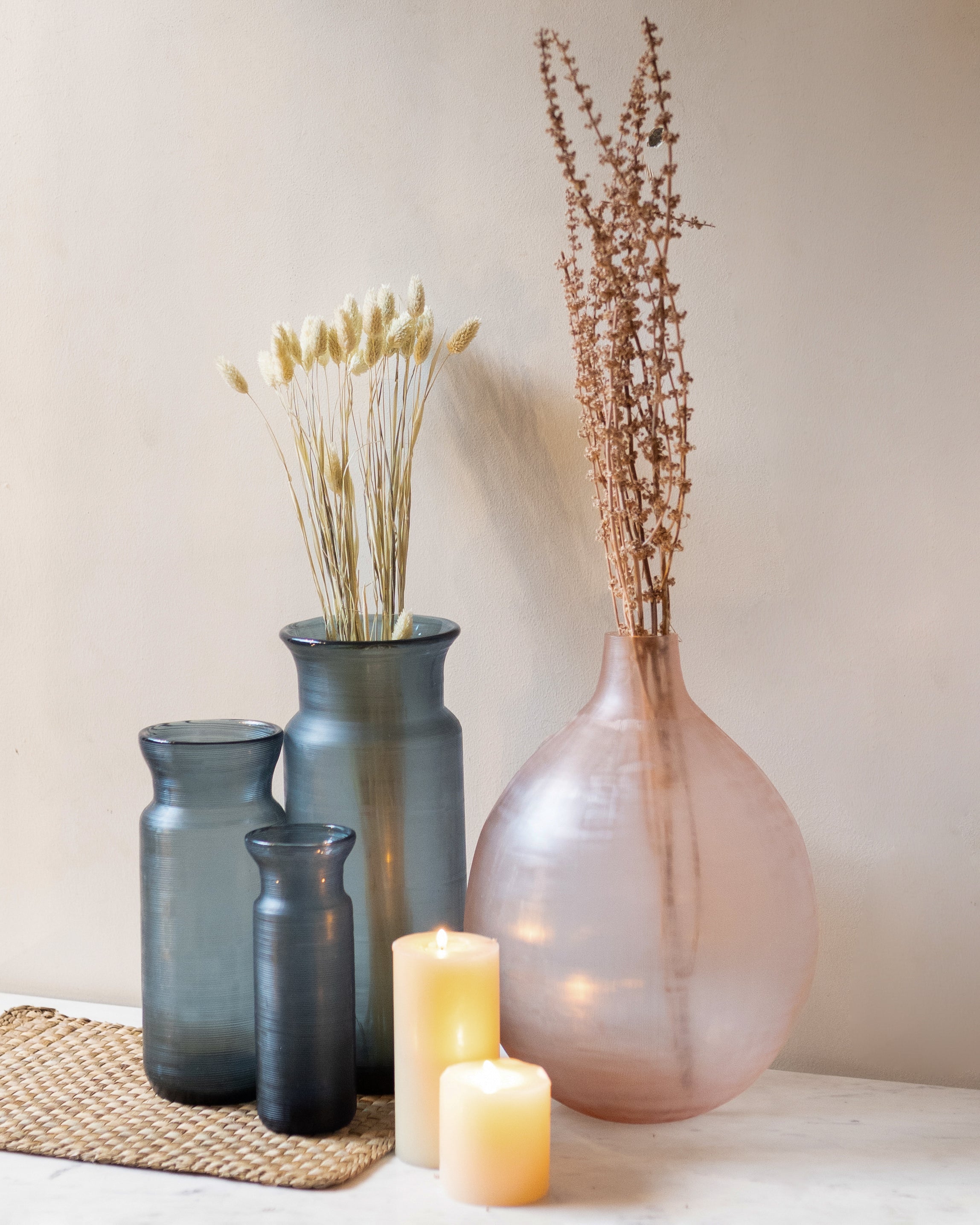 Flower Vase Glass indigo with Horizontal Texture