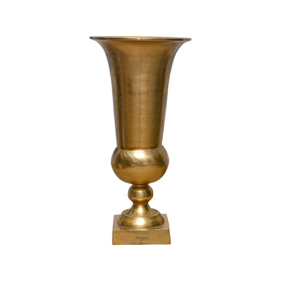 Wide mouthed Metal vase on stand