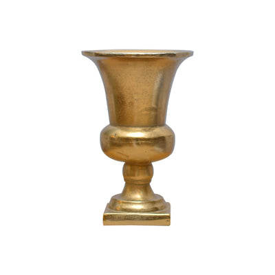 Wide mouthed Metal vase on stand