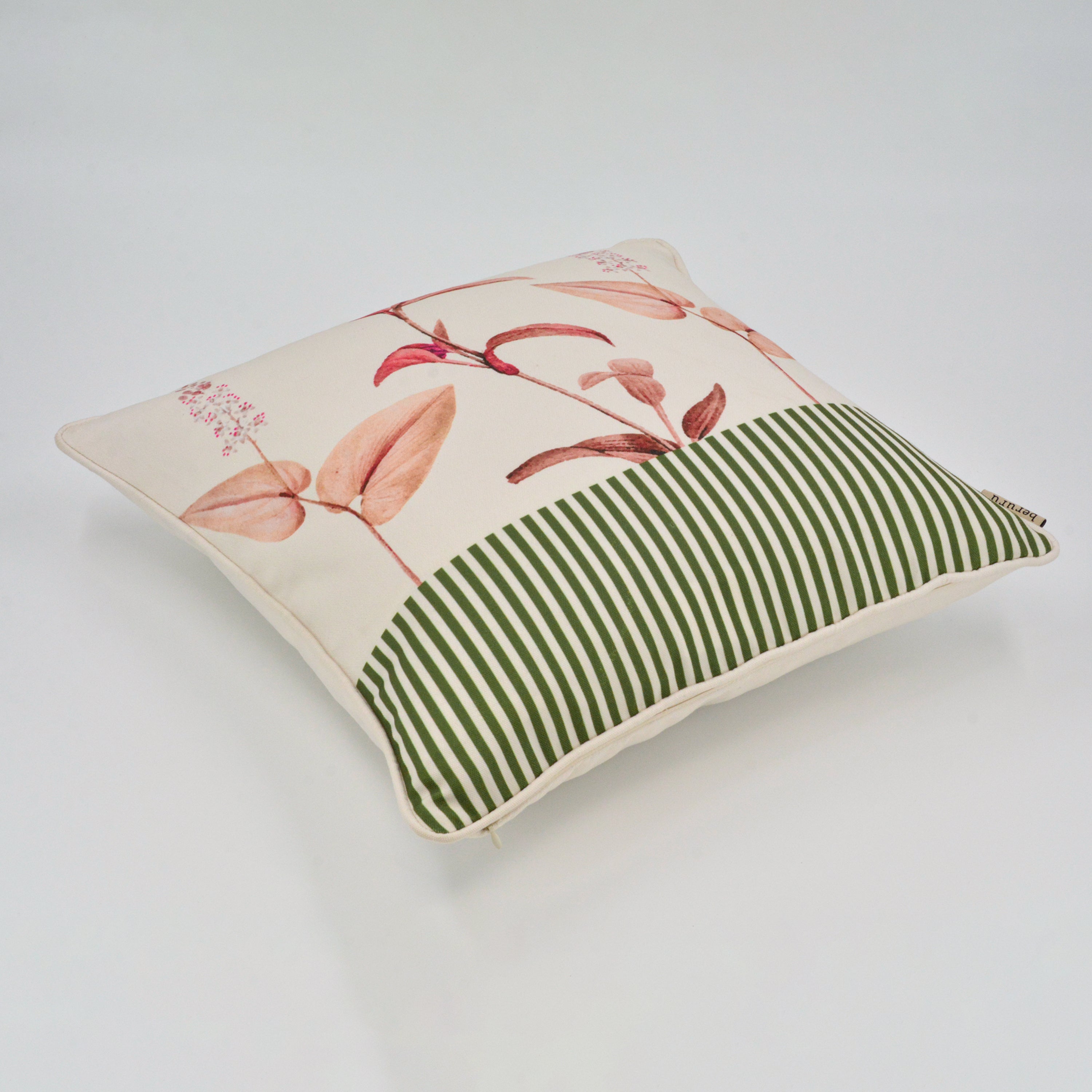 H Stripe With Leaves Cushion Cover
