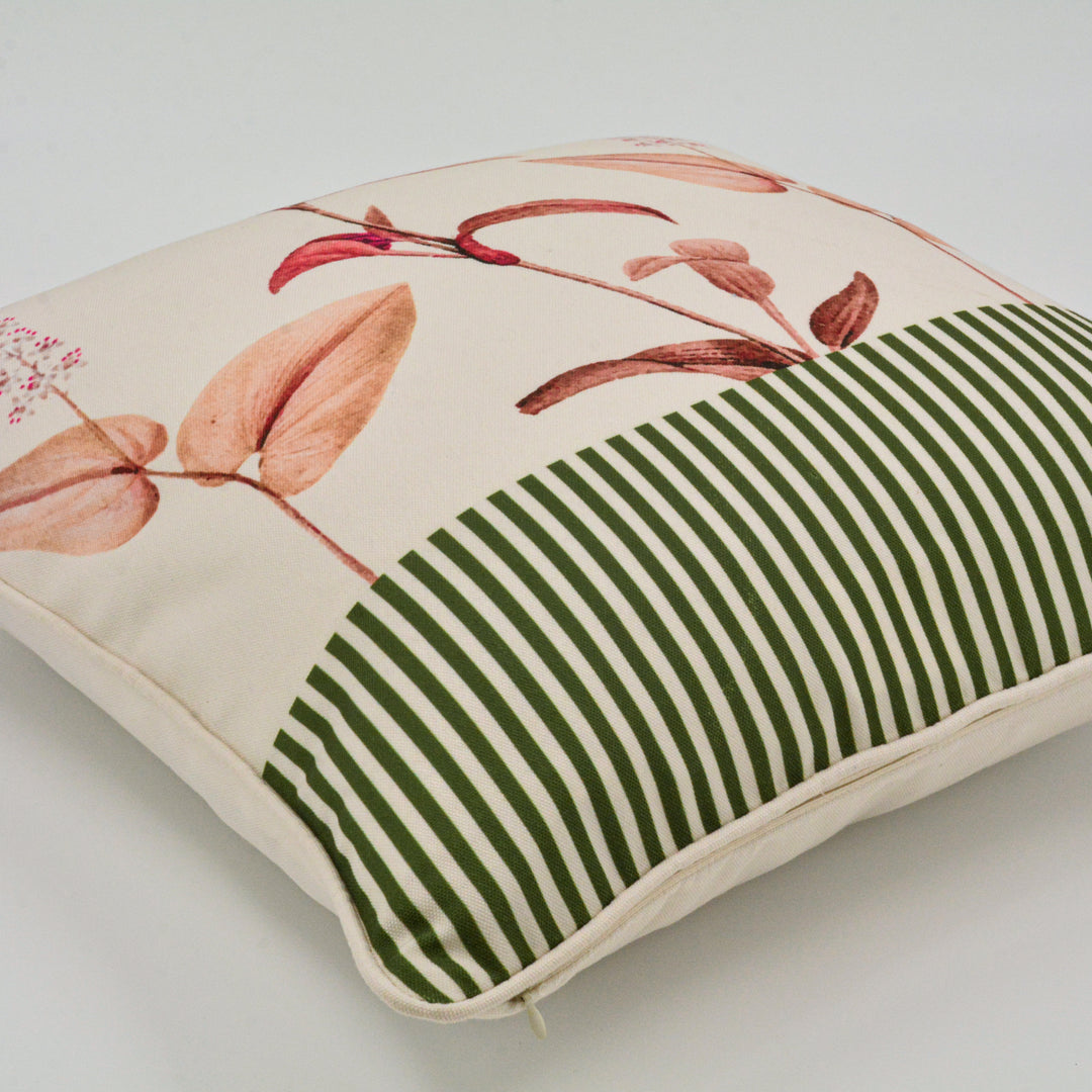 H Stripe With Leaves Cushion Cover