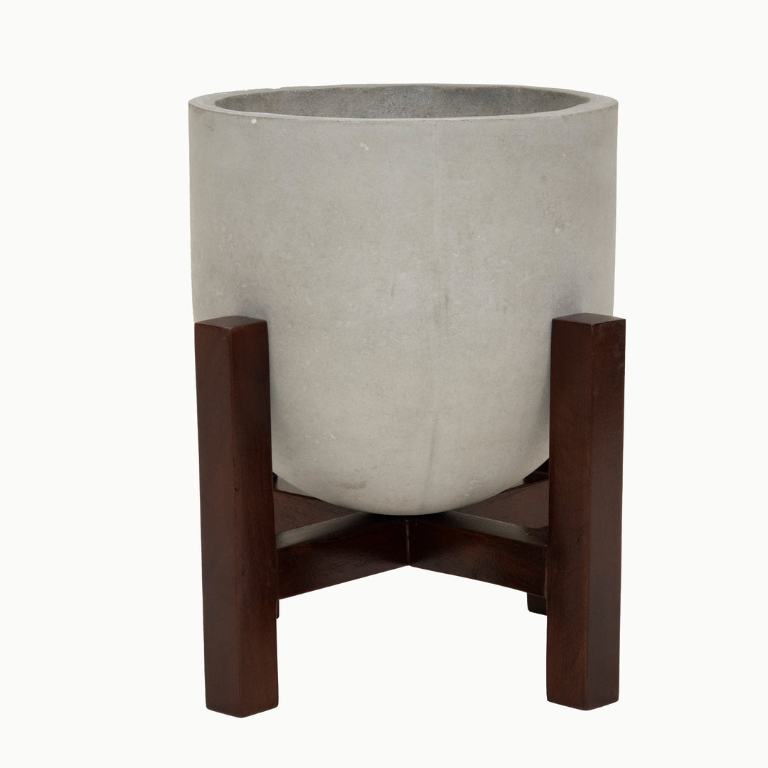 Madeleine Concrete Planter With Wooden Stand