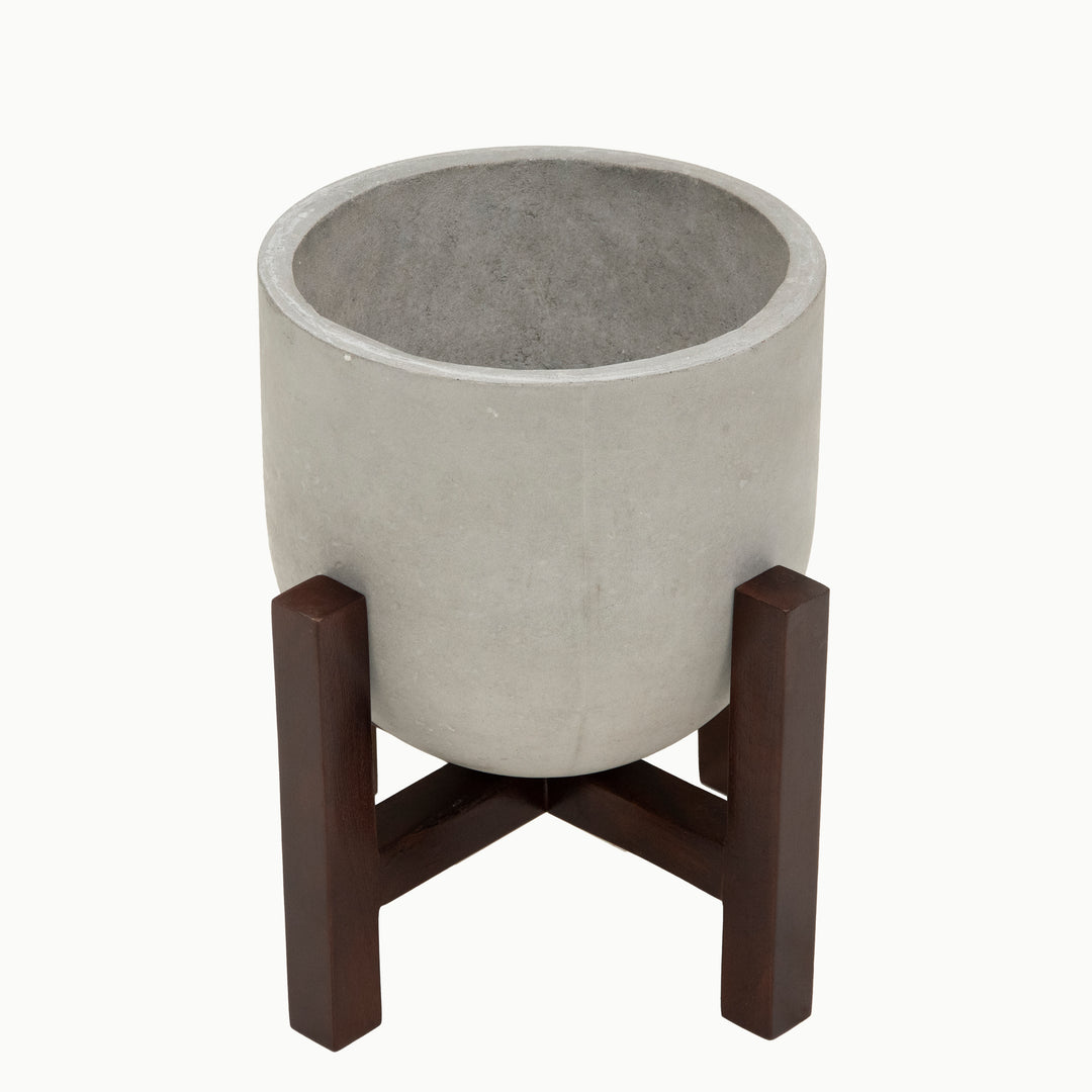 Madeleine Concrete Planter With Wooden Stand