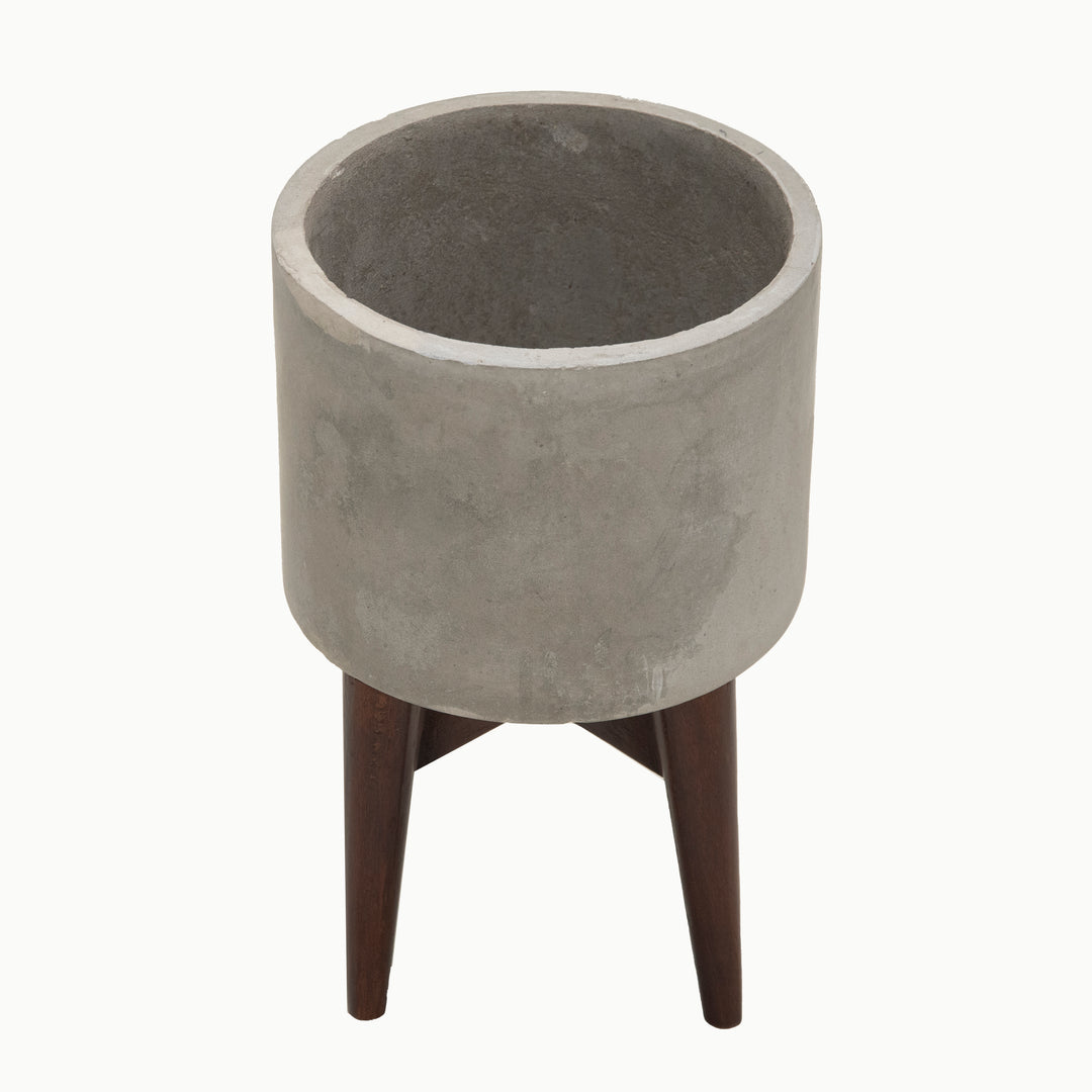 Blithe Concrete Planter With Wooden Stand