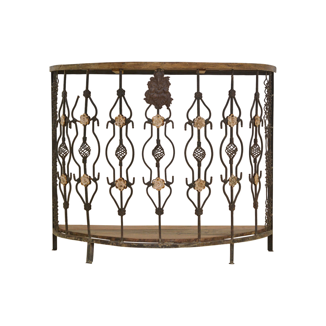 Wooden Half Round Console With Ganesha