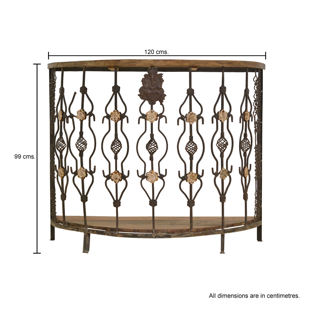 Wooden Half Round Console With Ganesha