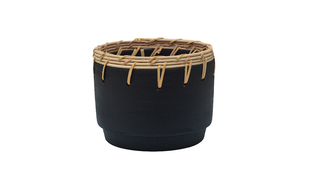 Terracotta Rattan Weave Planter - Black