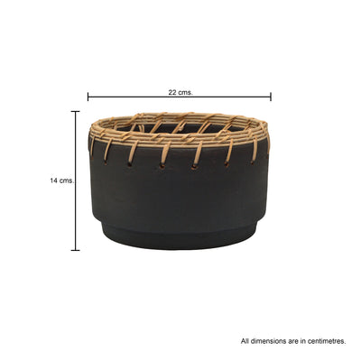 Terracotta Rattan Weave Planter - Black