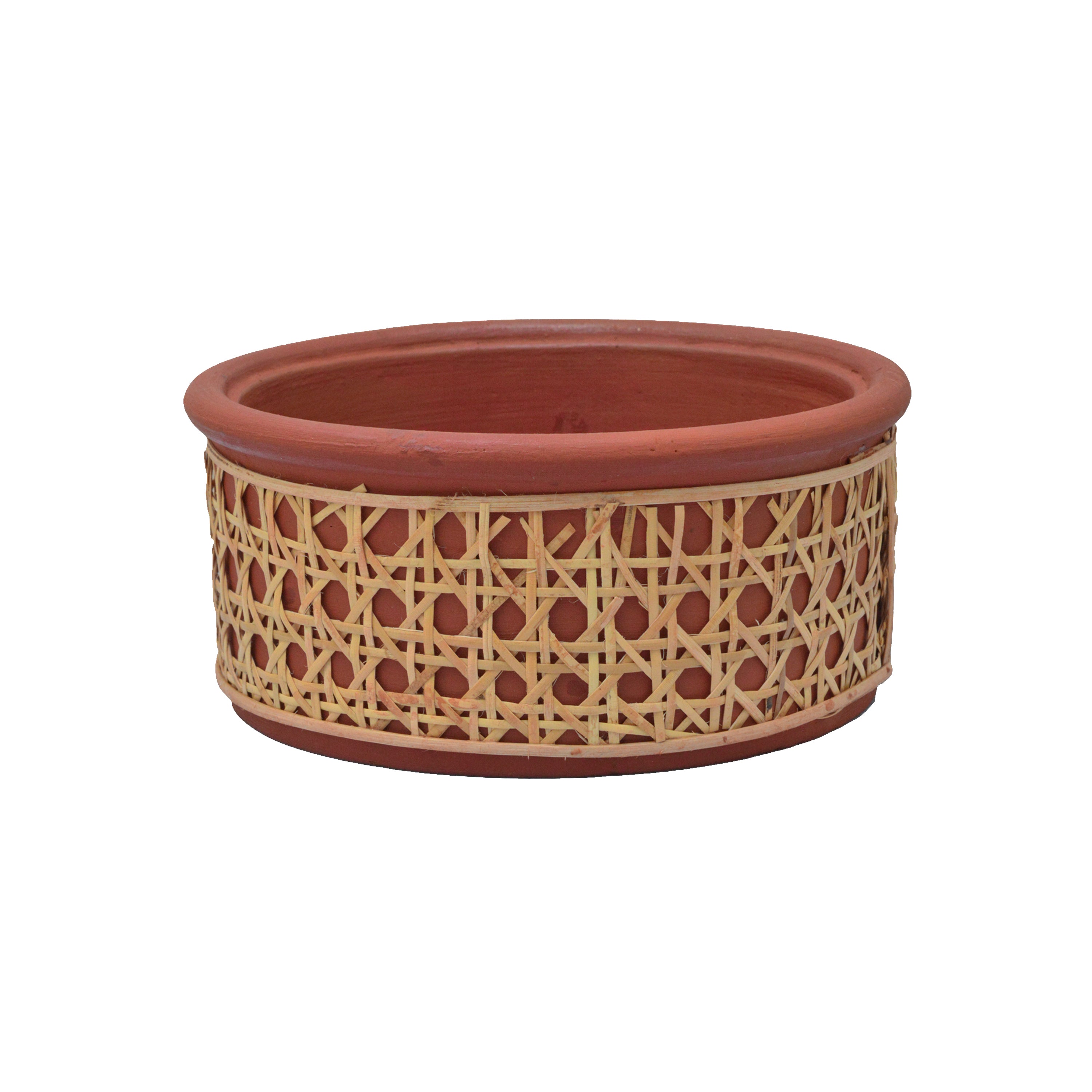 Natural Terracotta Flat Bowl Tight Rattan Weave