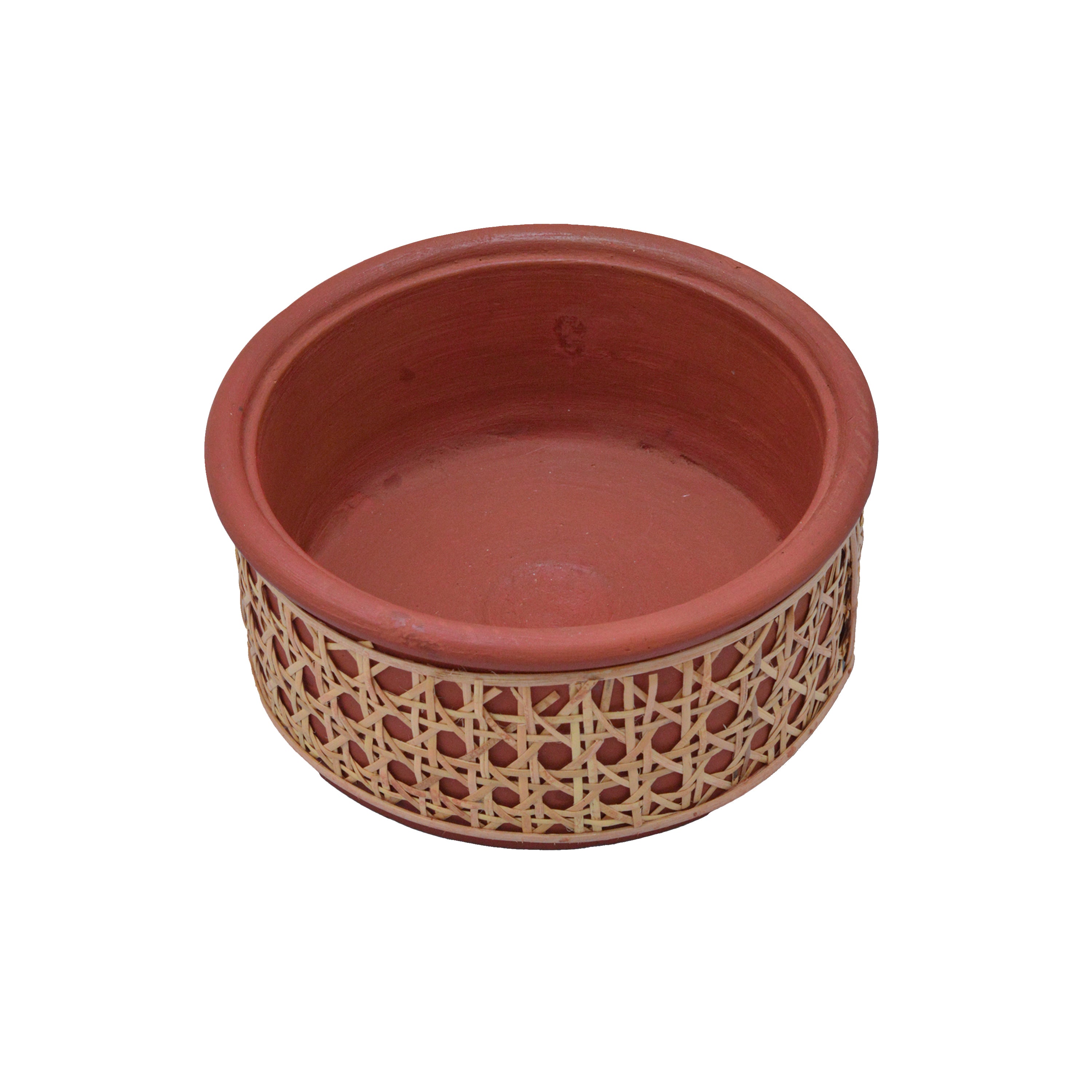 Natural Terracotta Flat Bowl Tight Rattan Weave