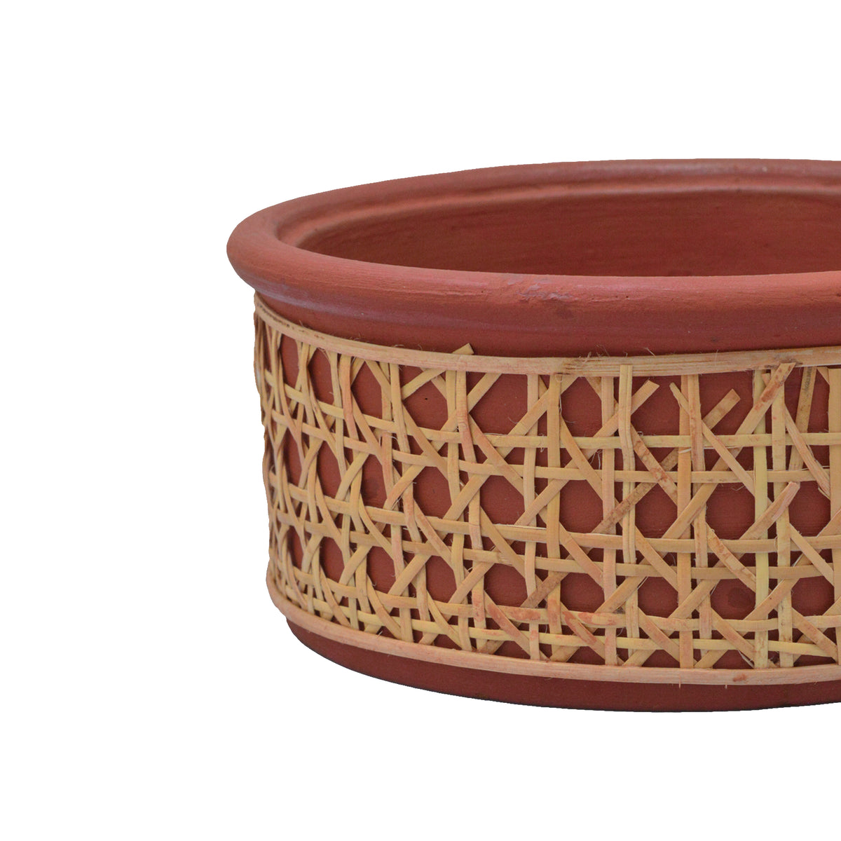 Natural Terracotta Flat Bowl Tight Rattan Weave