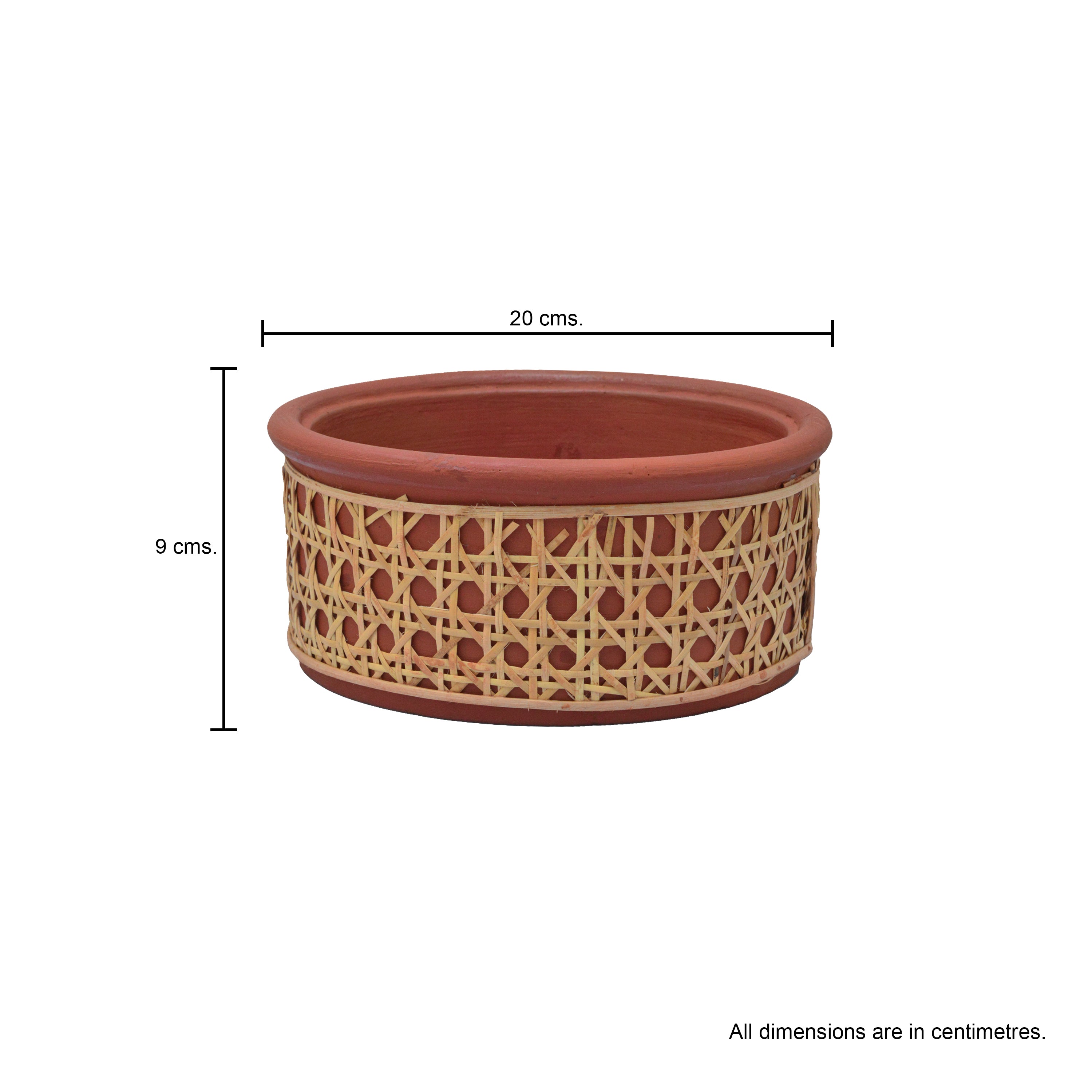 Natural Terracotta Flat Bowl Tight Rattan Weave