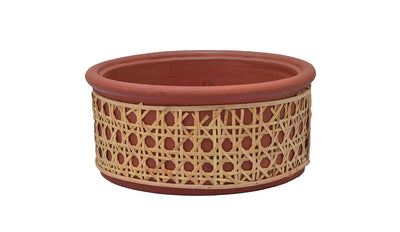 Natural Terracotta Flat Bowl Tight Rattan Weave
