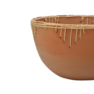 Natural Terracotta Round Bowl with Rattan Weave