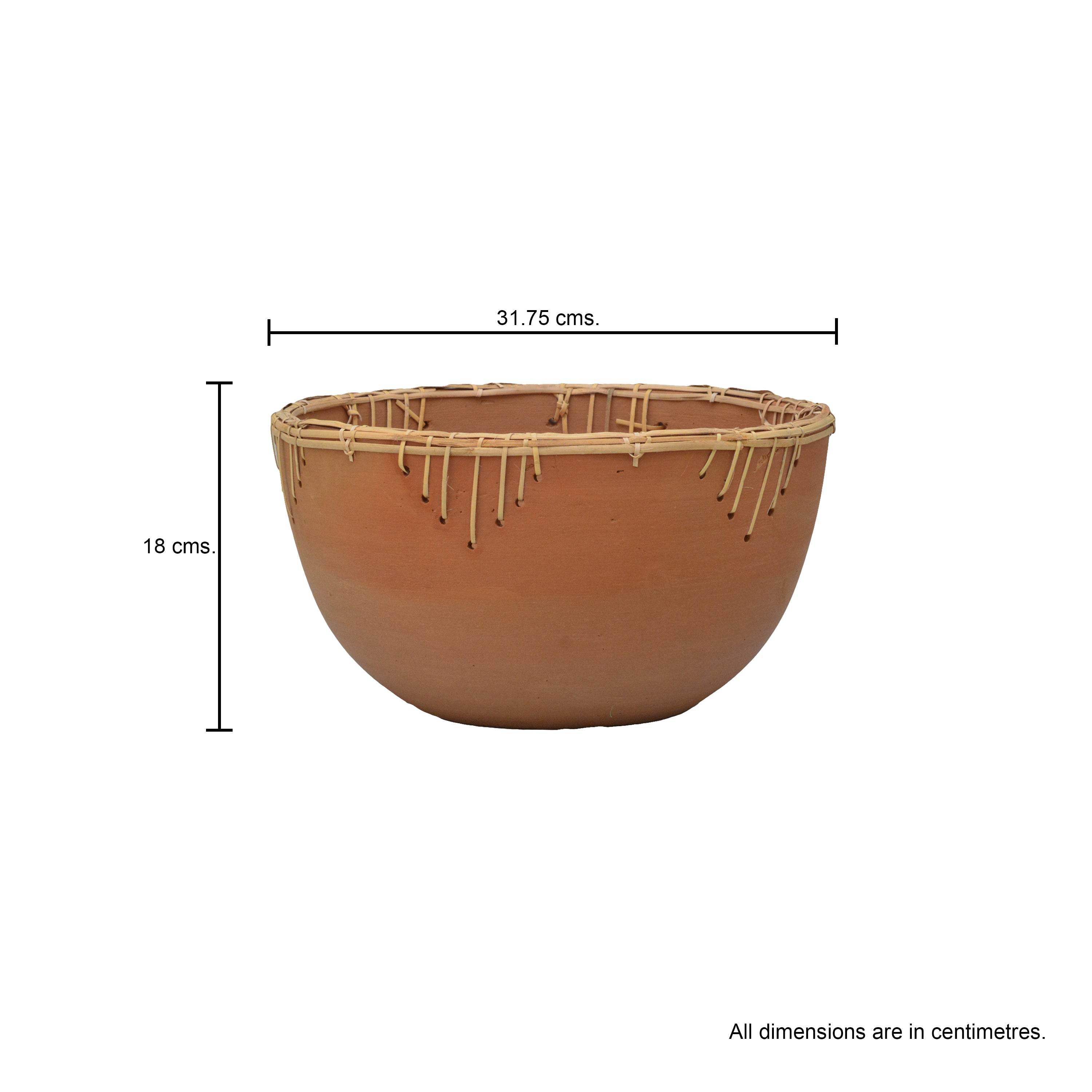 Natural Terracotta Round Bowl with Rattan Weave