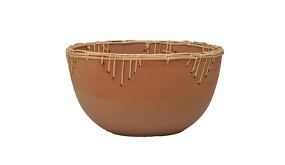 Natural Terracotta Round Bowl with Rattan Weave