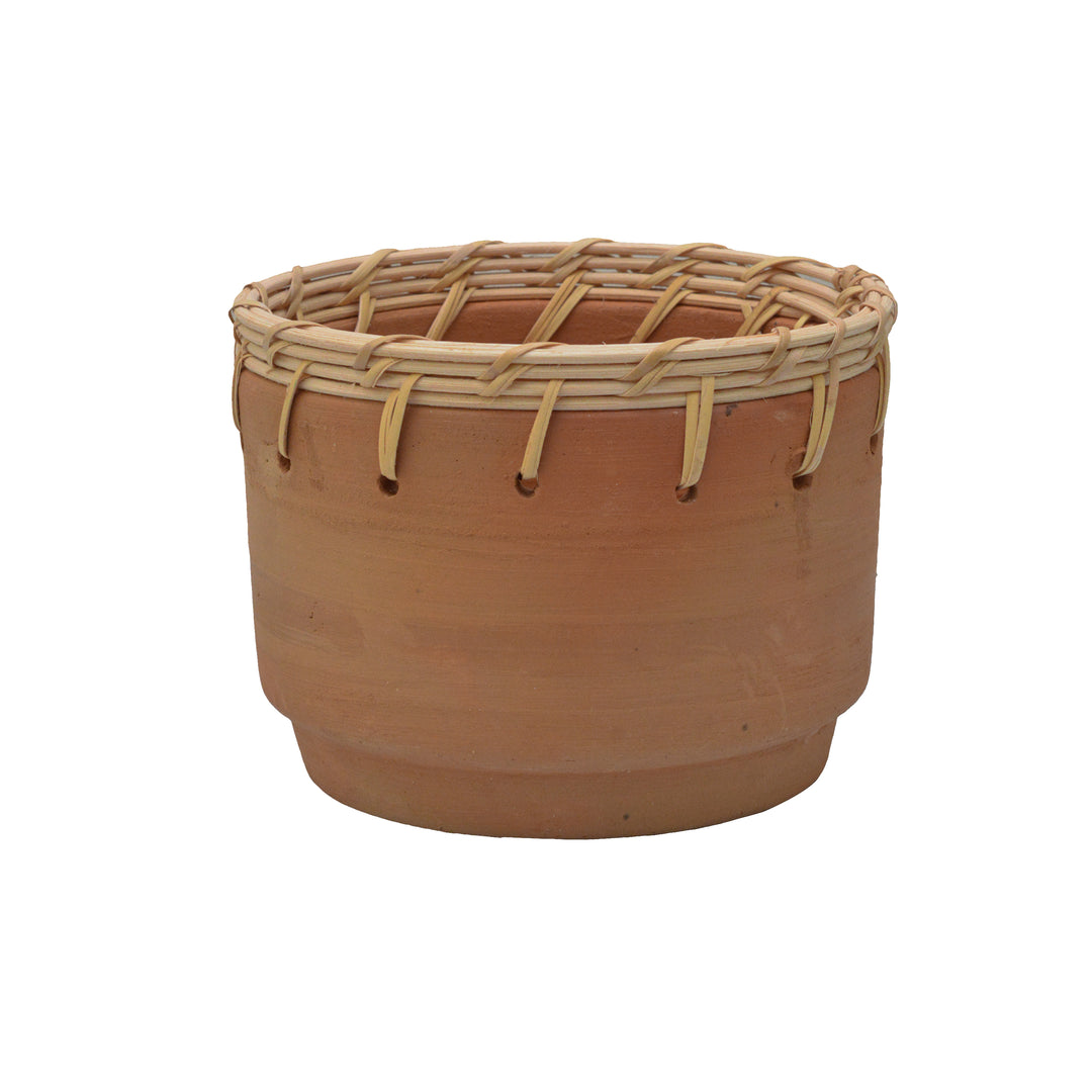 Terracotta Stout Planter with Rattan Weave - Small