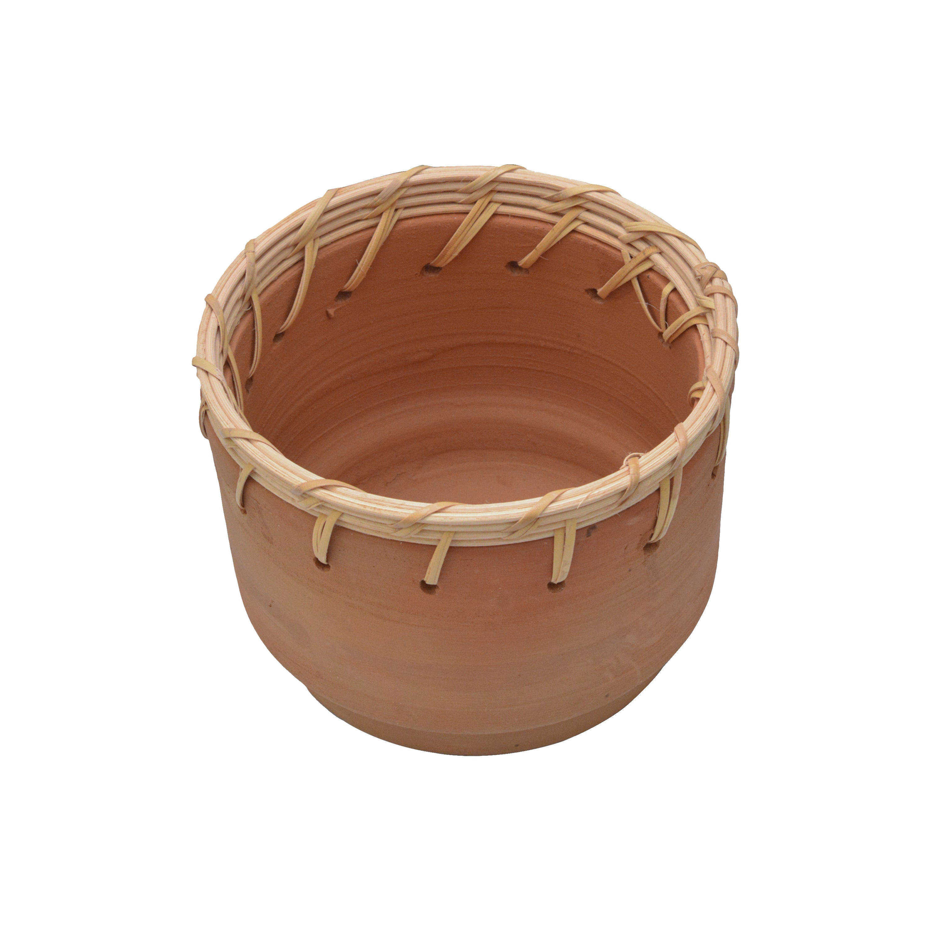 Terracotta Stout Planter with Rattan Weave - Small