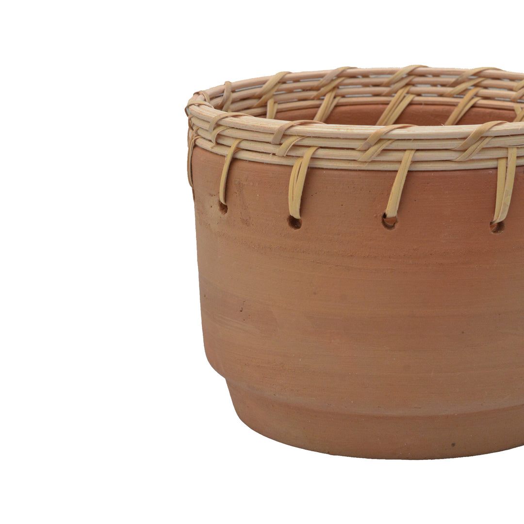Terracotta Stout Planter with Rattan Weave - Small