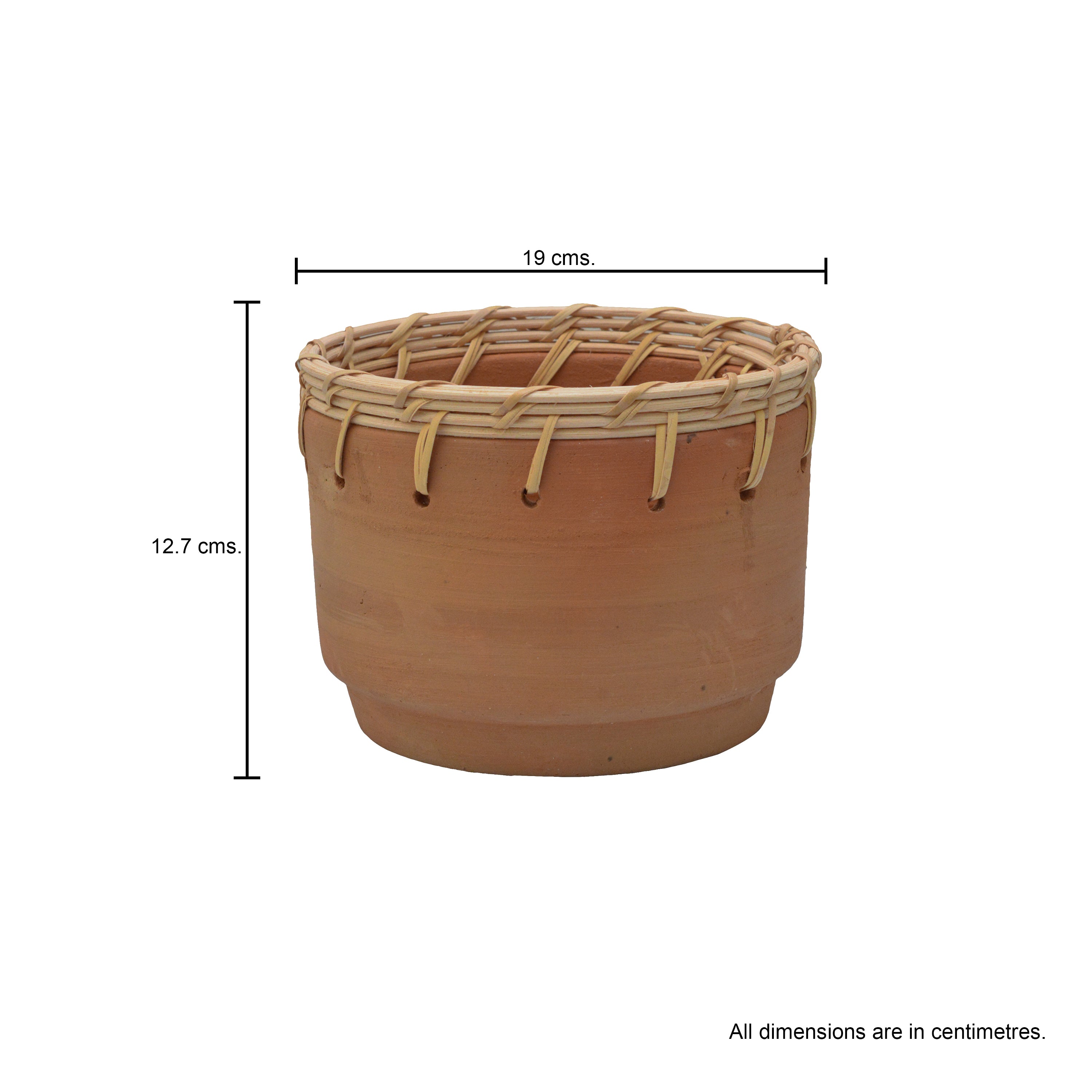 Terracotta Stout Planter with Rattan Weave - Small