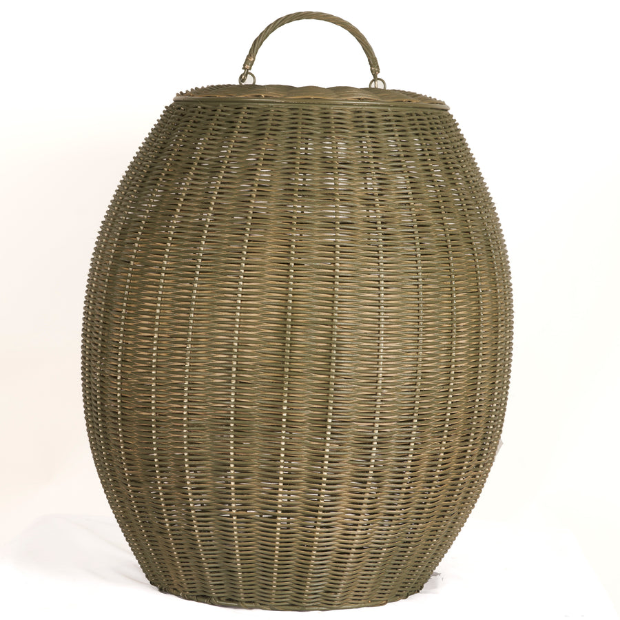 Cane barrel basket in green