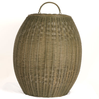Cane barrel basket in green