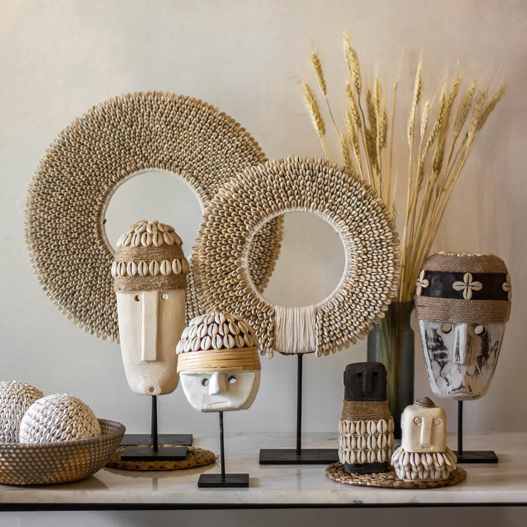 Wooden Shell Mask on Stand Big