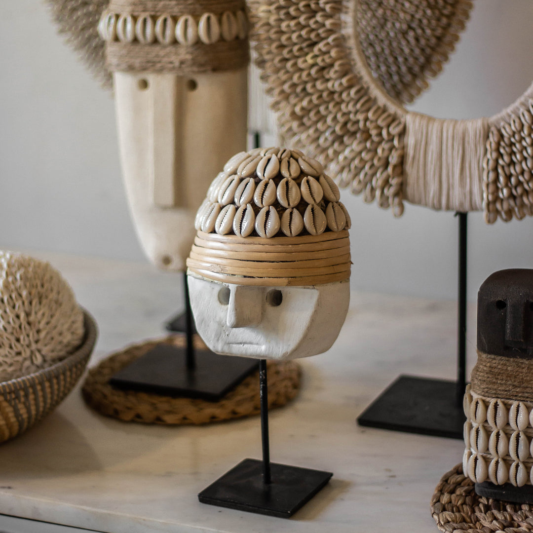 Wooden Shell Mask on Stand - Small