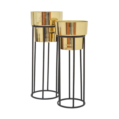Gold and black planter with stand