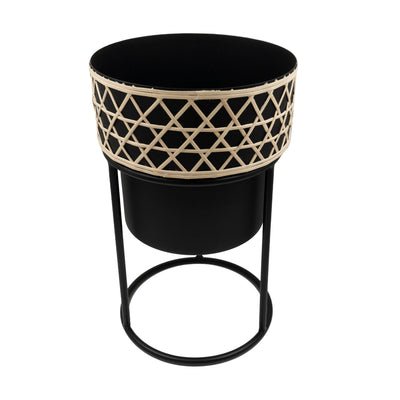 Black Planter with cane weave