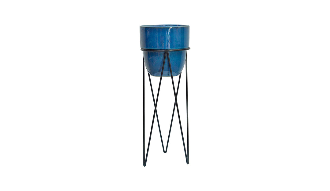 Ceramic Pot with Stand - Blue