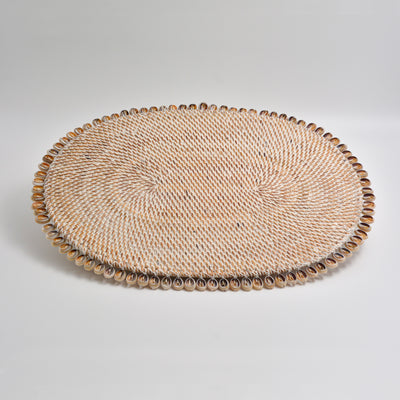 Rattan Oval Shell Placemat - White