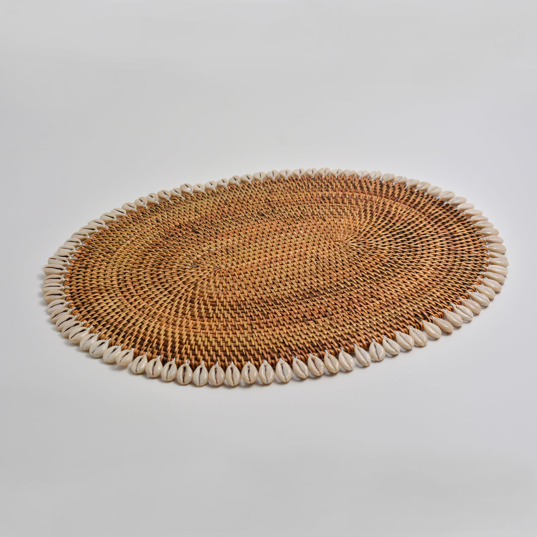 Rattan Oval Shell Placemat - Brown