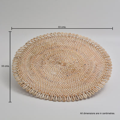 Round Rattan & Shell Placemat - White
