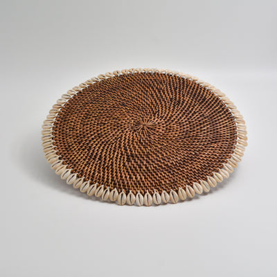Round Rattan & Shell Placemat - Brown