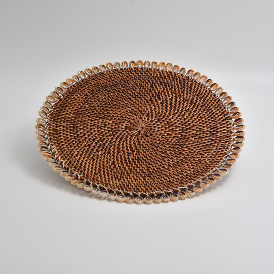 Round Rattan & Shell Placemat - Brown