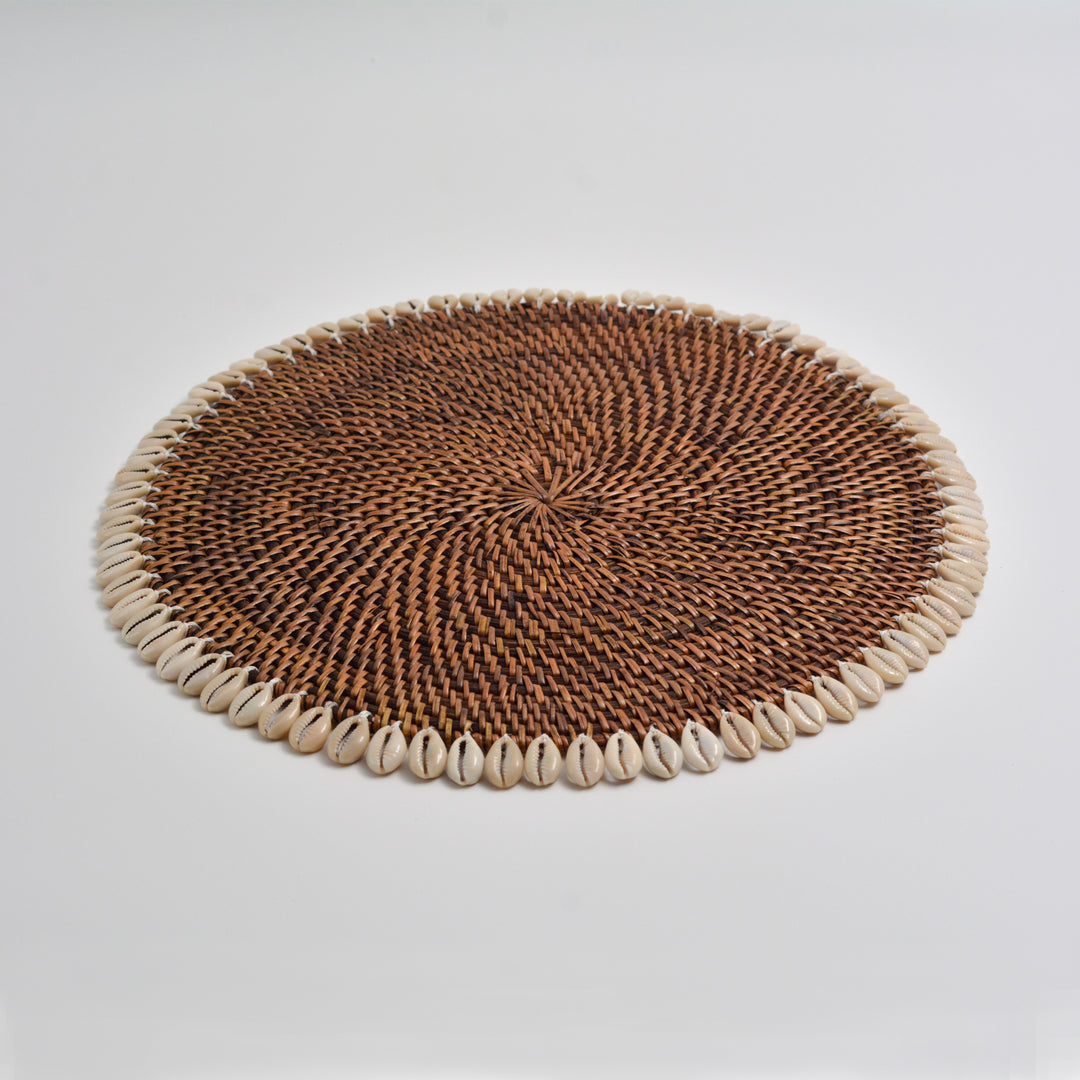 Round Rattan & Shell Placemat - Brown